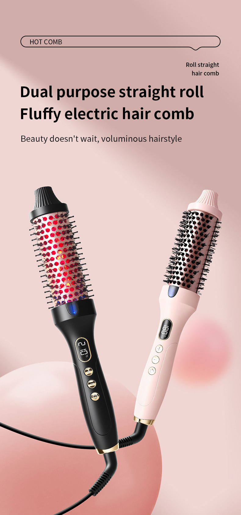 Black and pink thermal hair styling brushes